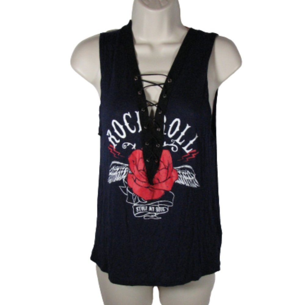 Atticute Rock Roll Tank Top Black Womens Size XS Boho Festival Shirt